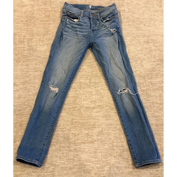 7 For All Mankind Skinny boyfriend Jeans Josefina Distressed Light‎ Wash Size 24 - Picture 1 of 8